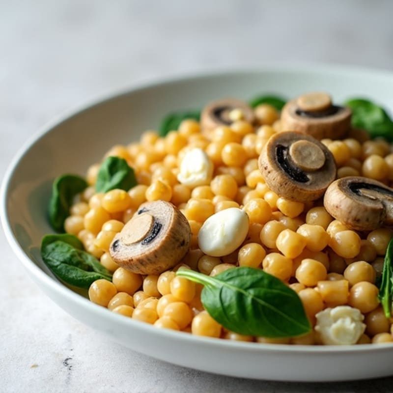 Creamy High-Protein Chickpea Pasta with Garlic Mushrooms