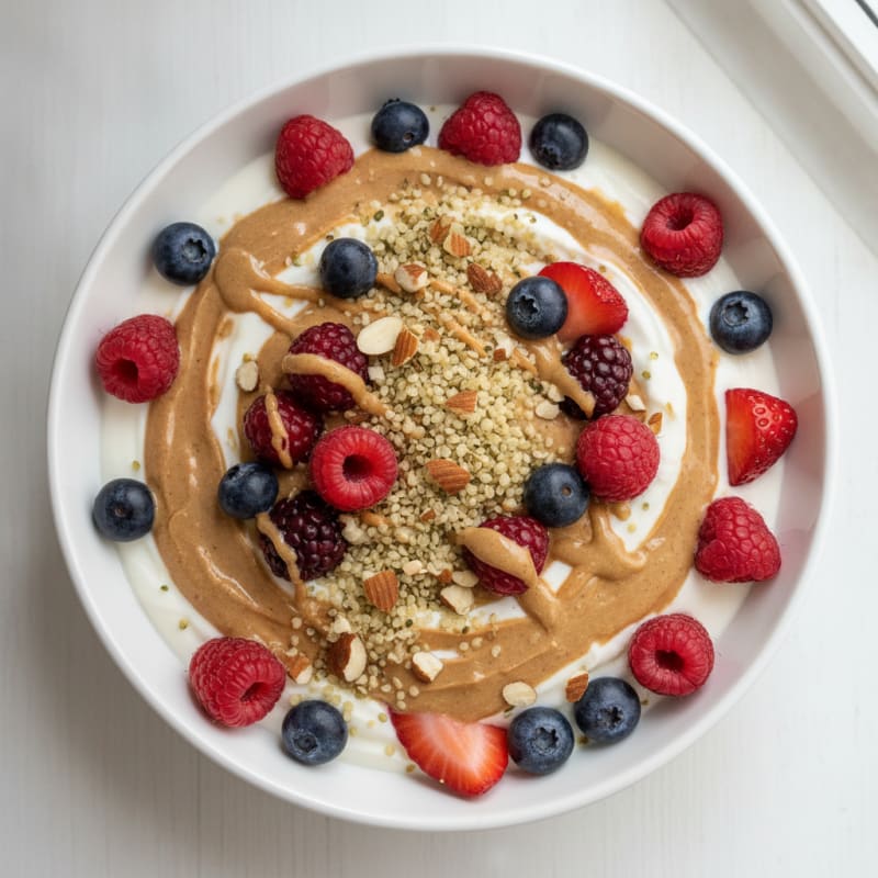 Greek Yogurt Protein Parfait with Mixed Berries and Almond Butter