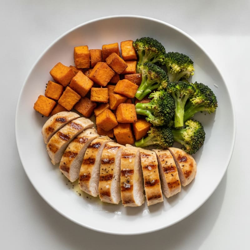 Grilled Chicken Breast with Roasted Sweet Potato and Broccoli