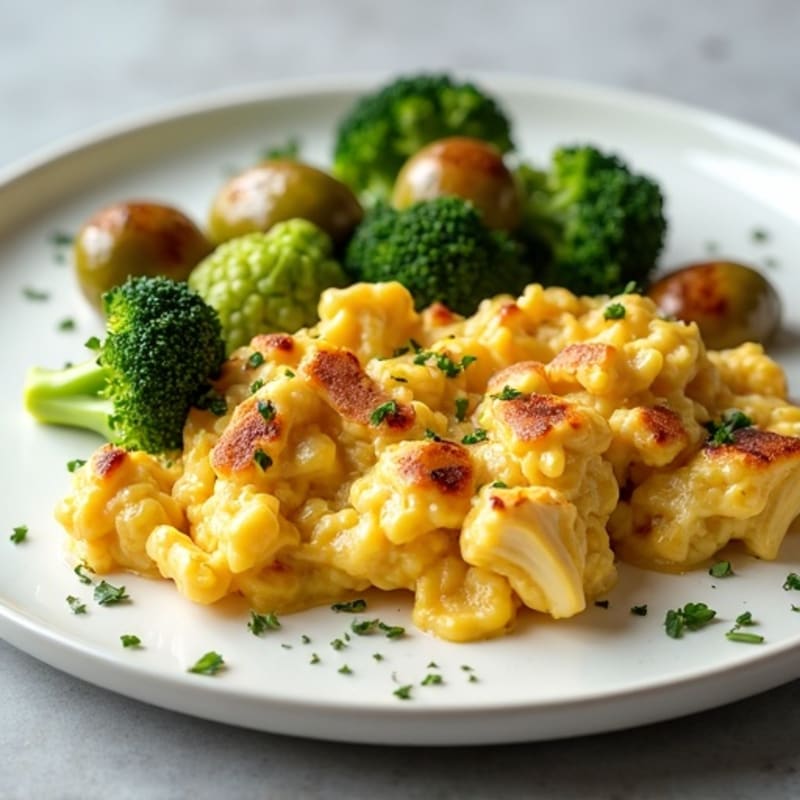 Scrambled Egg Whites with Sautéed Chicken, Broccoli & Brussels Sprouts