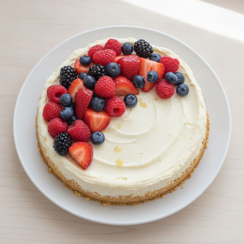 Creamy Greek Yogurt Protein Cheesecake with Mixed Berries