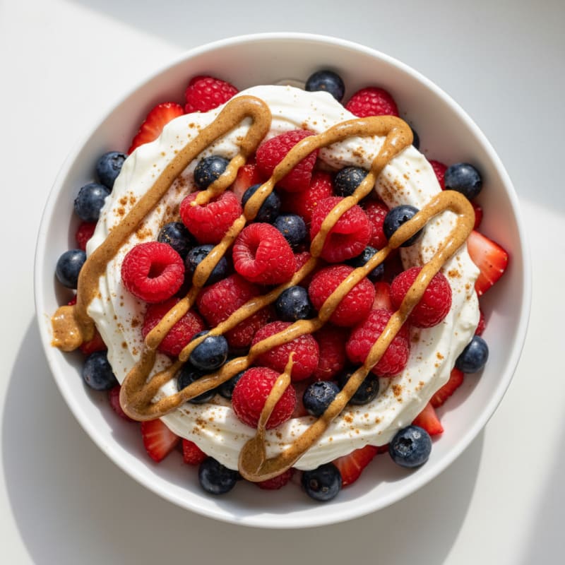 Greek Yogurt Protein Parfait with Mixed Berries and Almond Butter