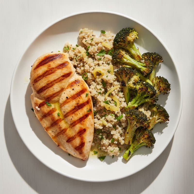 Grilled Chicken Breast with Roasted Broccoli and Quinoa