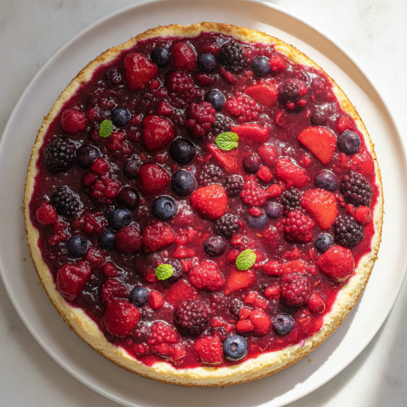 Greek Yogurt Protein Cheesecake with Mixed Berries
