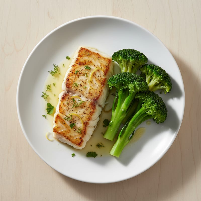 Seared Cod Fillet with Steamed Broccoli
