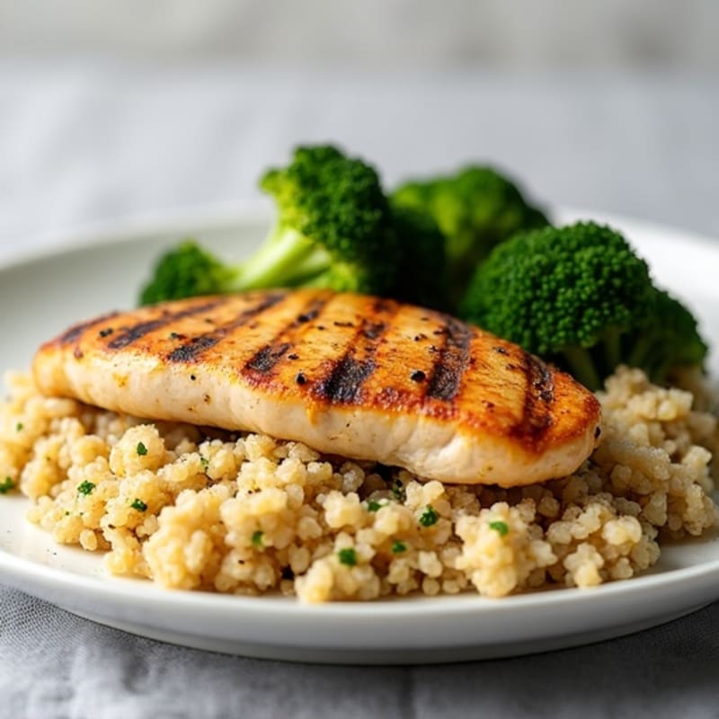 Grilled Chicken Breast with Quinoa and Roasted Broccoli