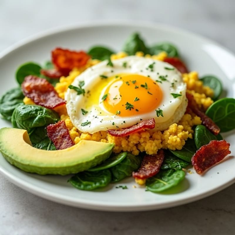 Cottage Cheese Scramble with Spinach and Turkey Bacon