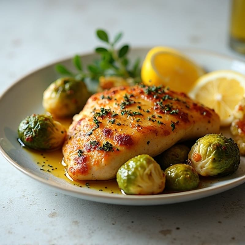Lemon Herb Roasted Chicken with Crispy Brussels Sprouts