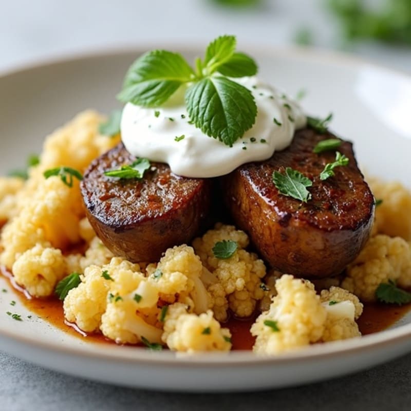 Baked Lean Lamb and Eggplant with Creamy Cauliflower Topping