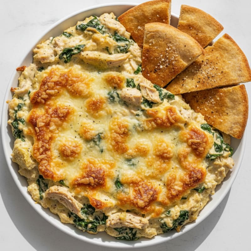 Baked Spinach Artichoke Dip with Toasted Pita
