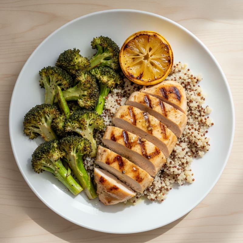 Grilled Chicken Breast with Quinoa and Roasted Broccoli