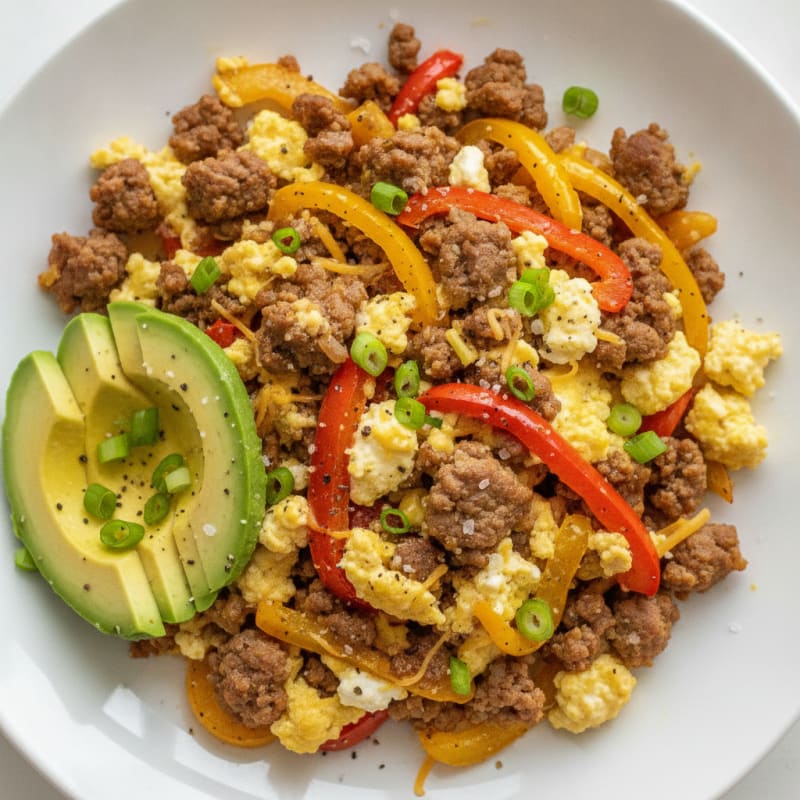 Savory Ground Beef and Bell Pepper Scramble