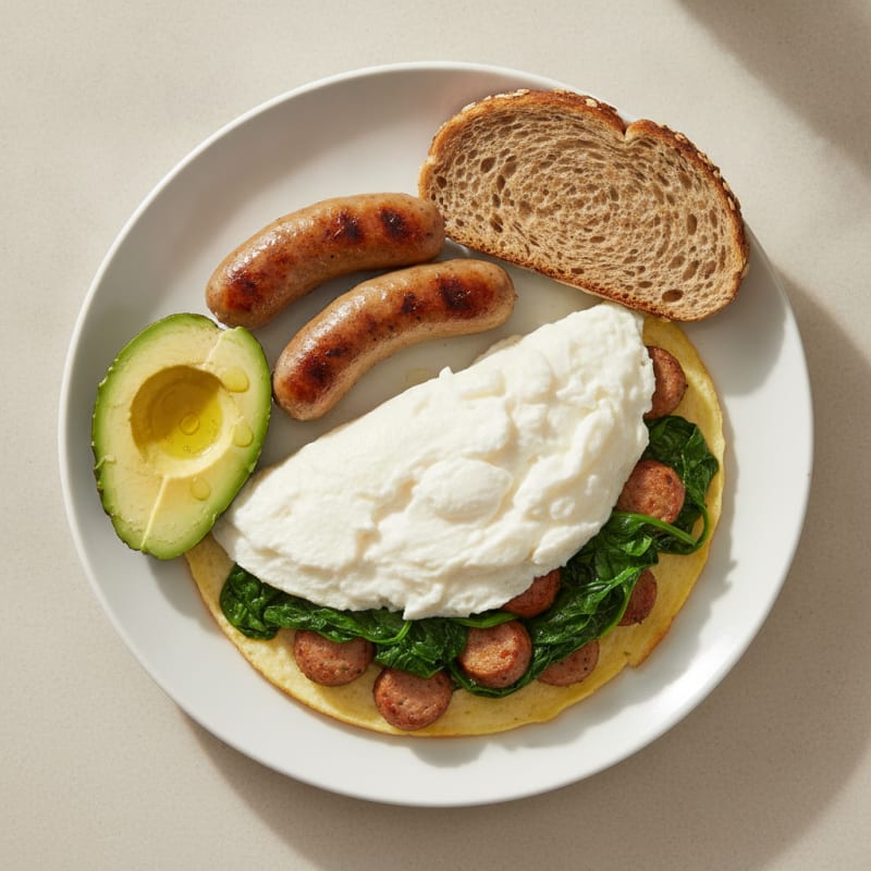 Egg White Spinach Omelette with Turkey Sausage