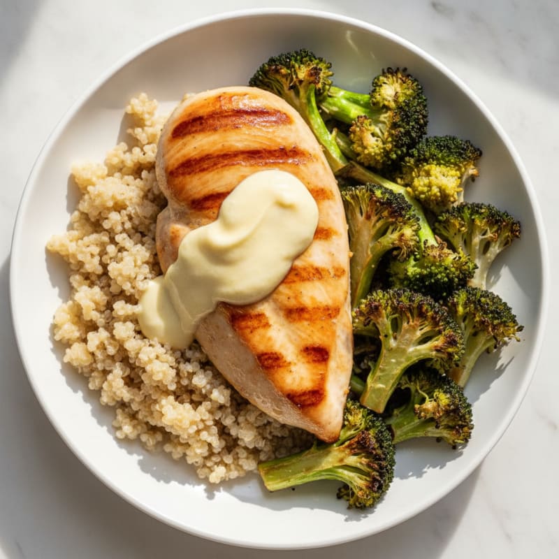 Grilled Chicken Breast with Quinoa and Roasted Broccoli