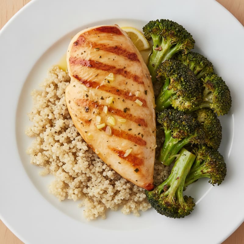 Grilled Chicken Breast with Quinoa and Roasted Broccoli