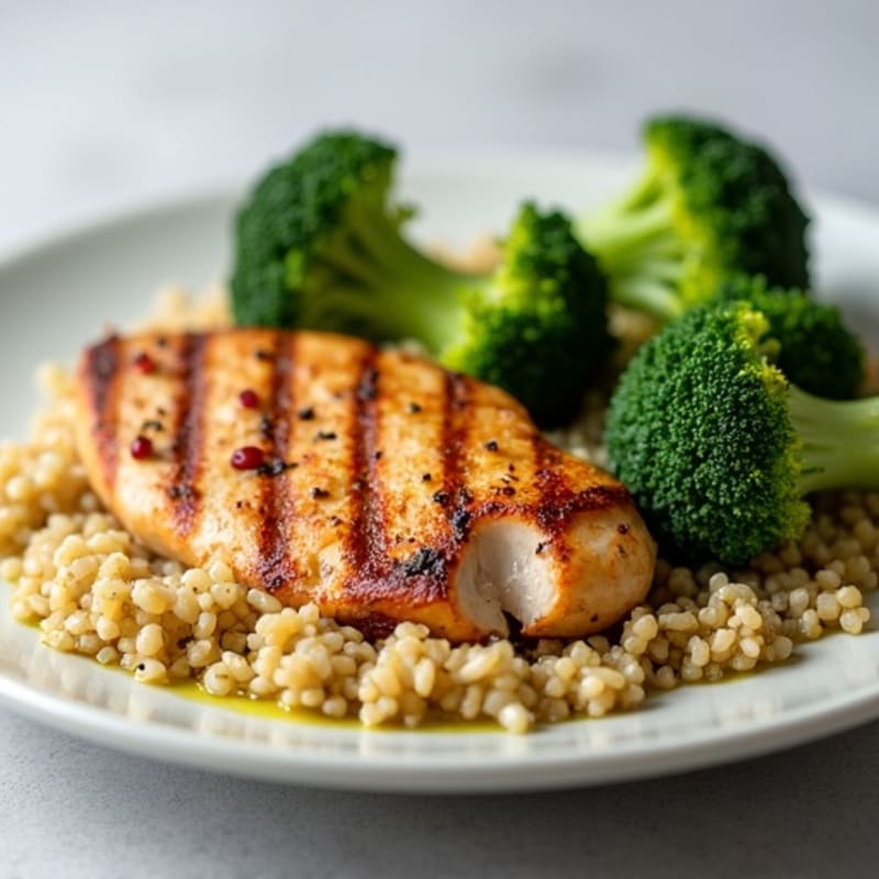 Grilled Chicken Breast with Roasted Broccoli and Quinoa