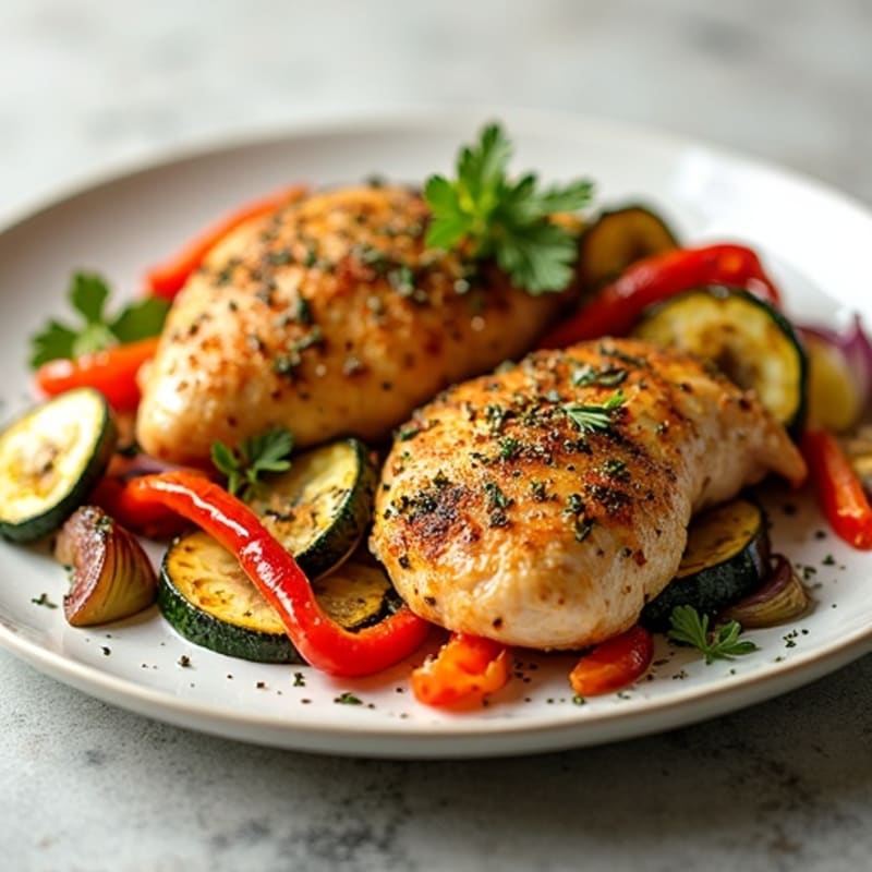 Herb-Crusted Sheet Pan Chicken with Roasted Rainbow Vegetables