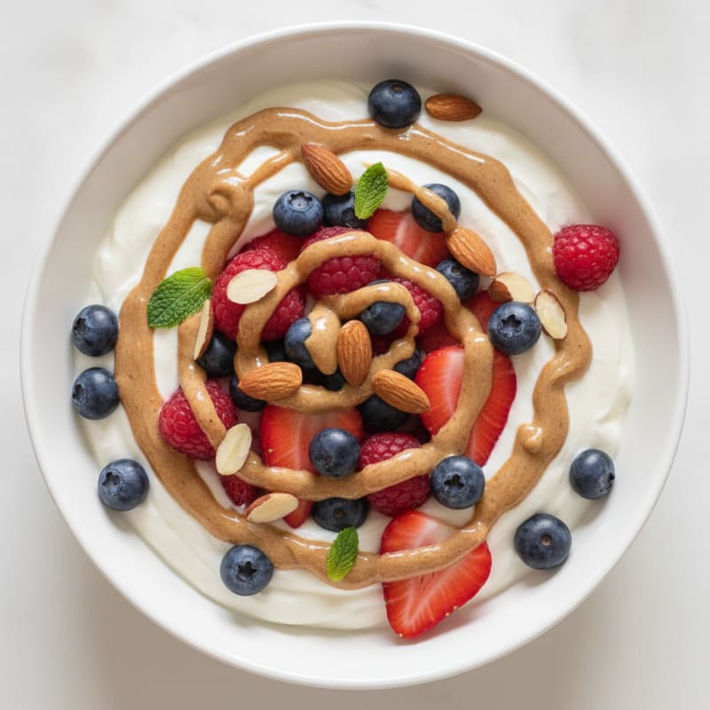 Greek Yogurt Protein Parfait with Mixed Berries and Almond Butter