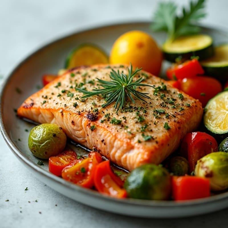 Herb-Crusted Baked Salmon with Roasted Vegetables