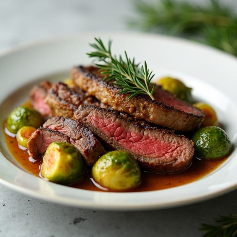 Garlic Herb Roasted Beef with Crispy Brussels Sprouts