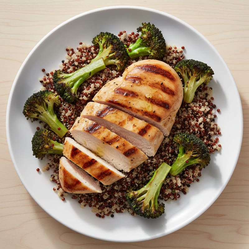 Grilled Chicken Breast with Quinoa and Roasted Broccoli