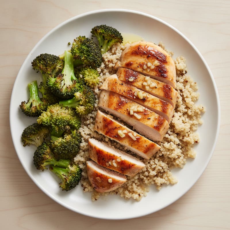 Grilled Lemon-Garlic Chicken Breast with Quinoa and Roasted Broccoli