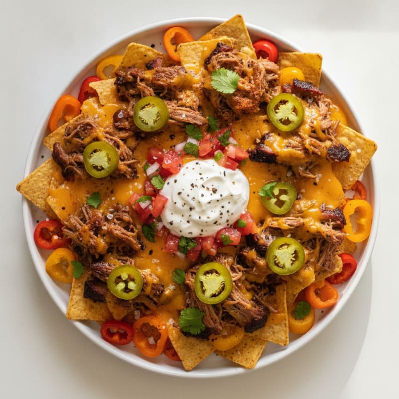 Smoky Pulled Pork Nachos with Pickled Jalapeños