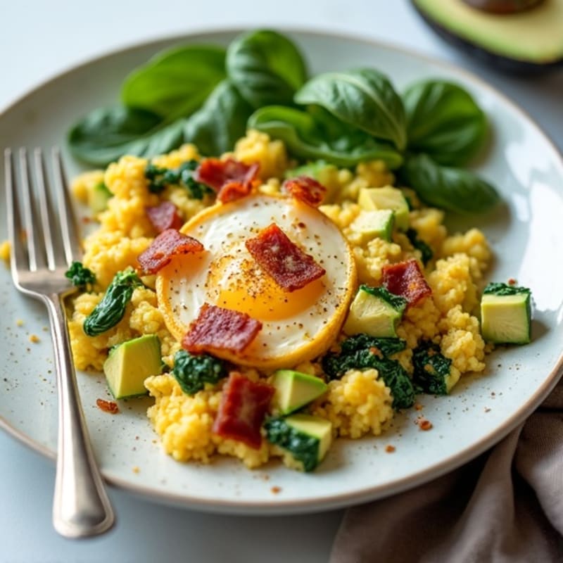 Cottage Cheese Scramble with Spinach and Turkey Bacon