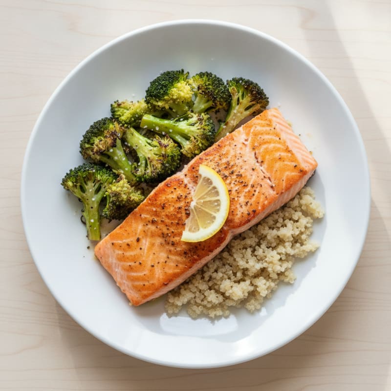 Seared Salmon with Roasted Broccoli and Quinoa