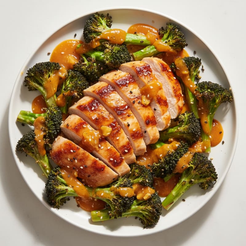 Crispy Orange Glazed Chicken with Roasted Broccoli