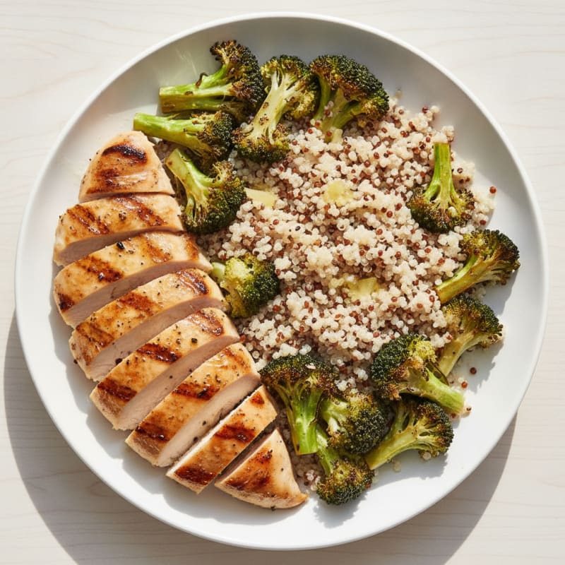 Grilled Chicken Breast with Roasted Broccoli and Quinoa