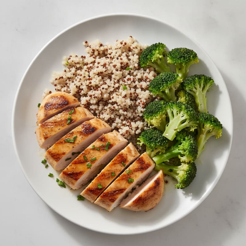 Grilled Chicken Breast with Quinoa and Steamed Broccoli