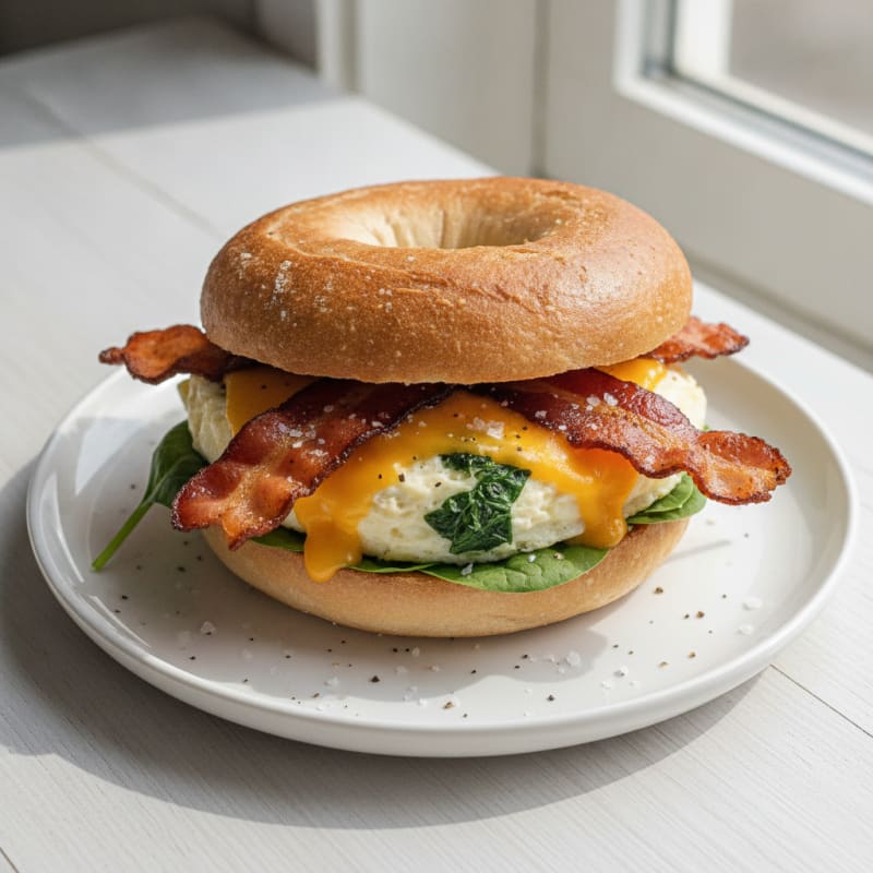 Sourdough Bagel Turkey Bacon Omelette Sandwich