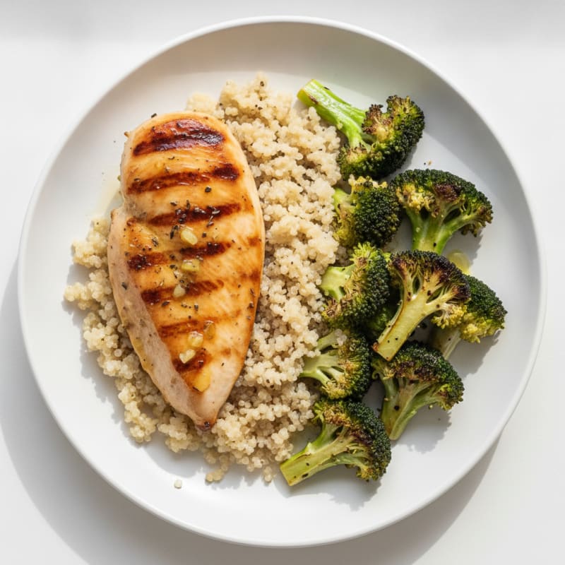 Grilled Chicken Breast with Quinoa and Roasted Broccoli