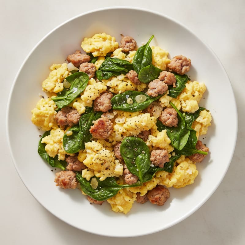 Sausage and Egg Scramble with Spinach