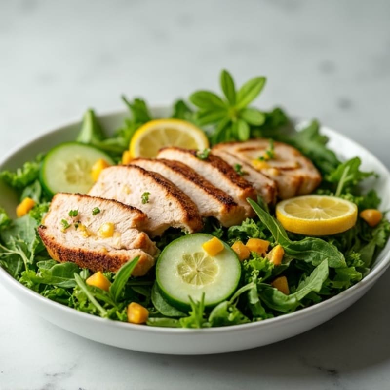 Grilled Turkey Breast Salad with Cucumber and Mixed Greens