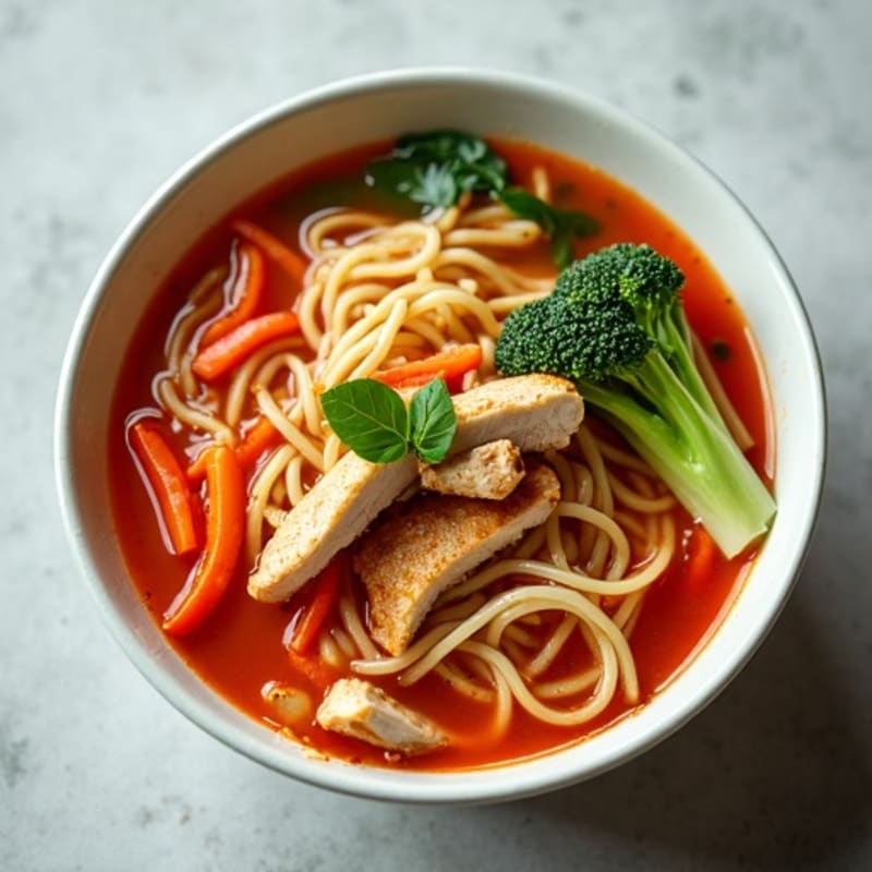 Fresh Chicken and Vegetable Spicy Sriracha Noodle Soup