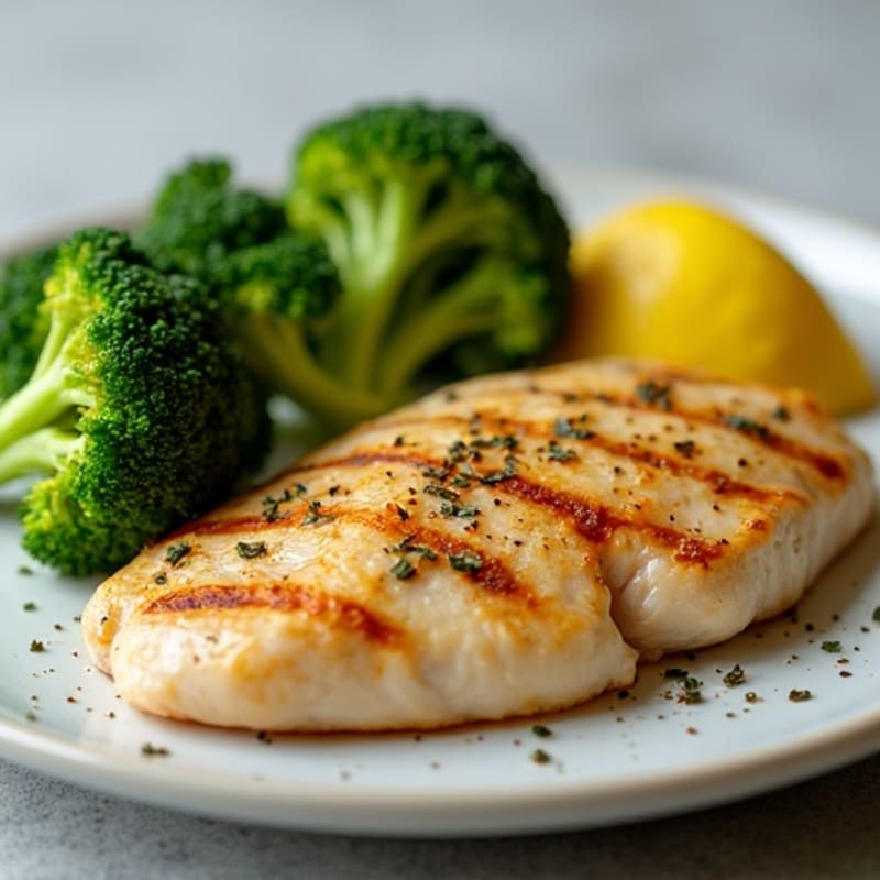 Grilled Chicken Breast with Roasted Broccoli and Lemon