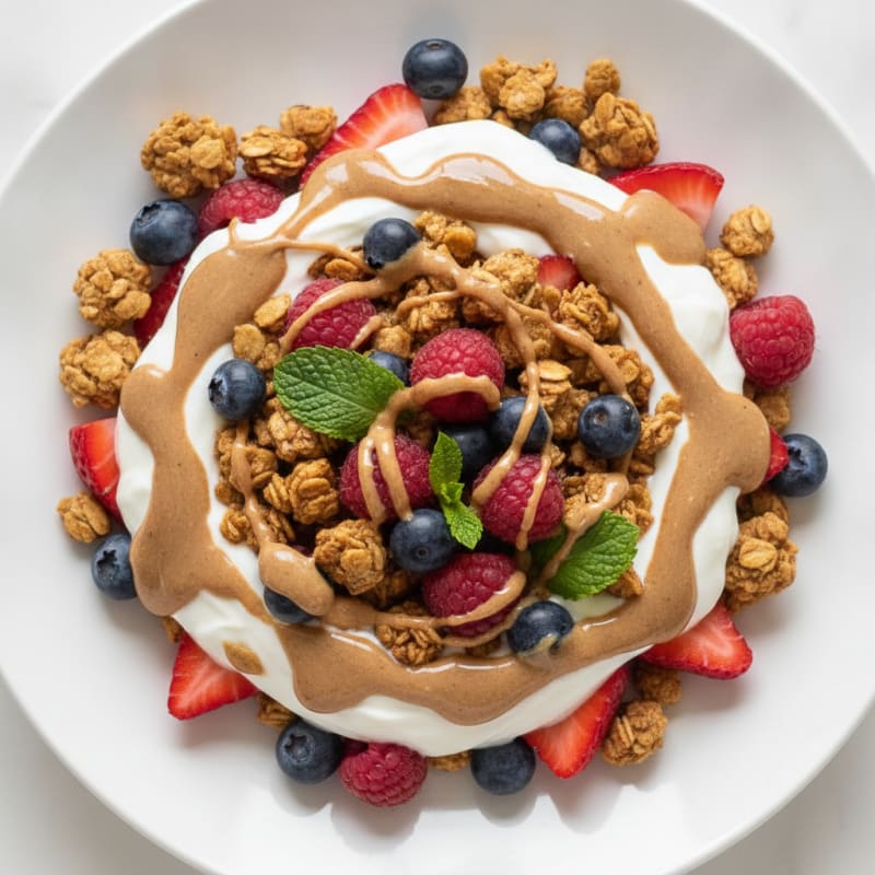Creamy Greek Yogurt Parfait with Mixed Berries and Almond Butter
