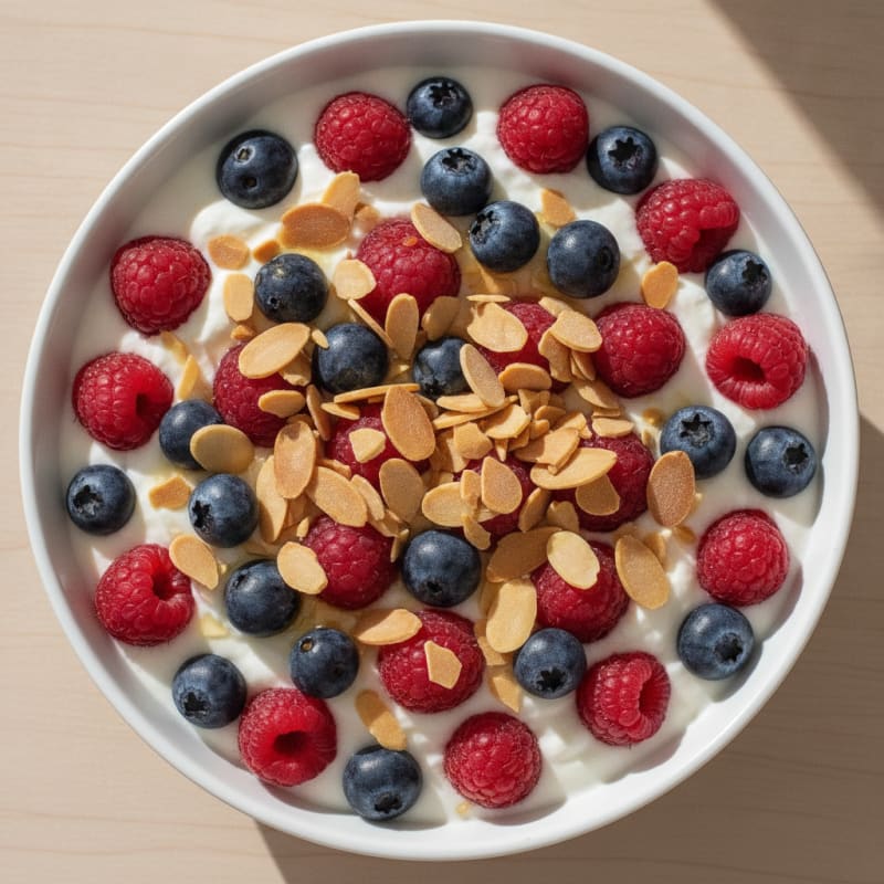 Greek Yogurt Protein Parfait with Mixed Berries and Almonds