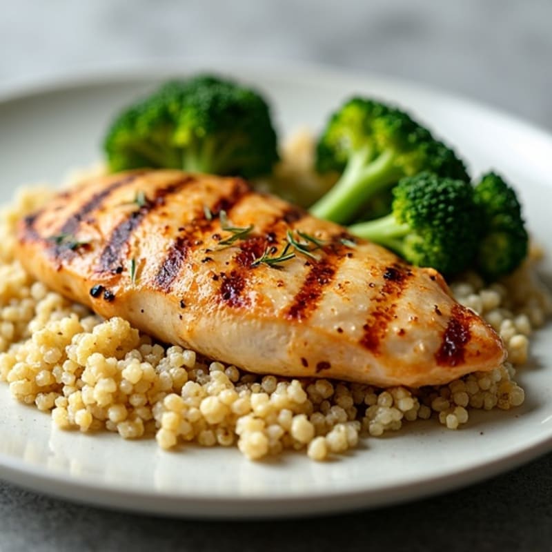 Grilled Chicken Breast with Quinoa and Roasted Broccoli