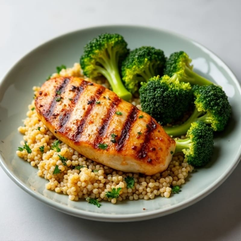 Grilled Chicken Breast with Roasted Broccoli and Quinoa