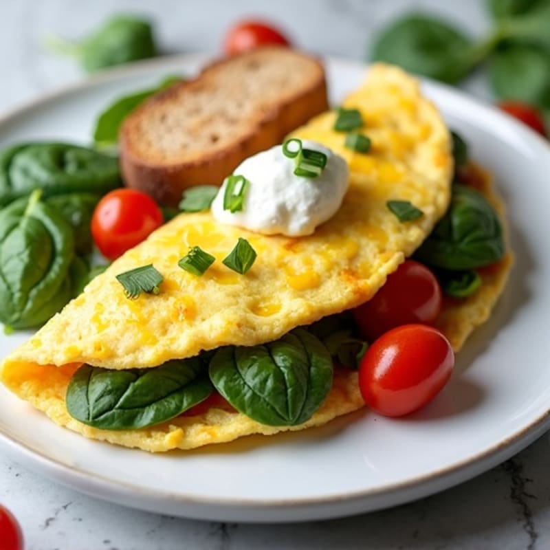 Egg White Spinach Omelette with Cottage Cheese and Cherry Tomatoes