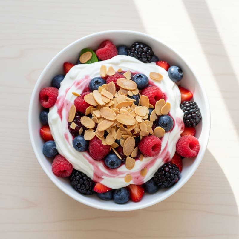 Greek Yogurt Protein Parfait with Mixed Berries and Almonds