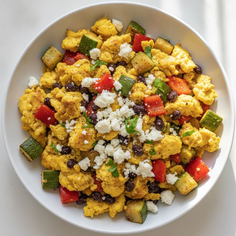 Hearty Scrambled Eggs with Roasted Vegetables