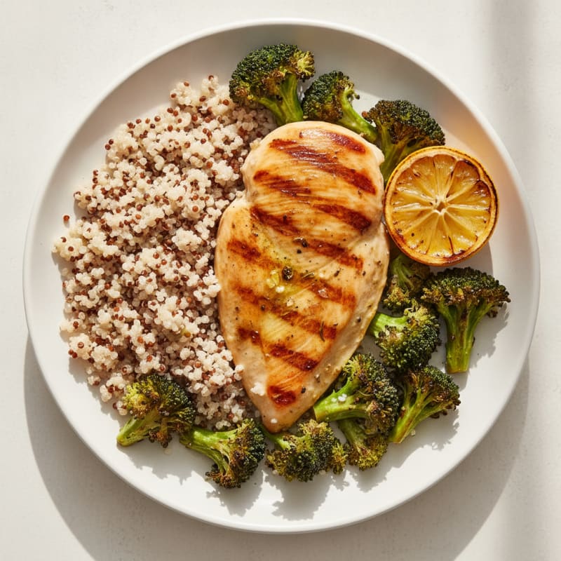 Grilled Chicken Breast with Quinoa and Roasted Broccoli