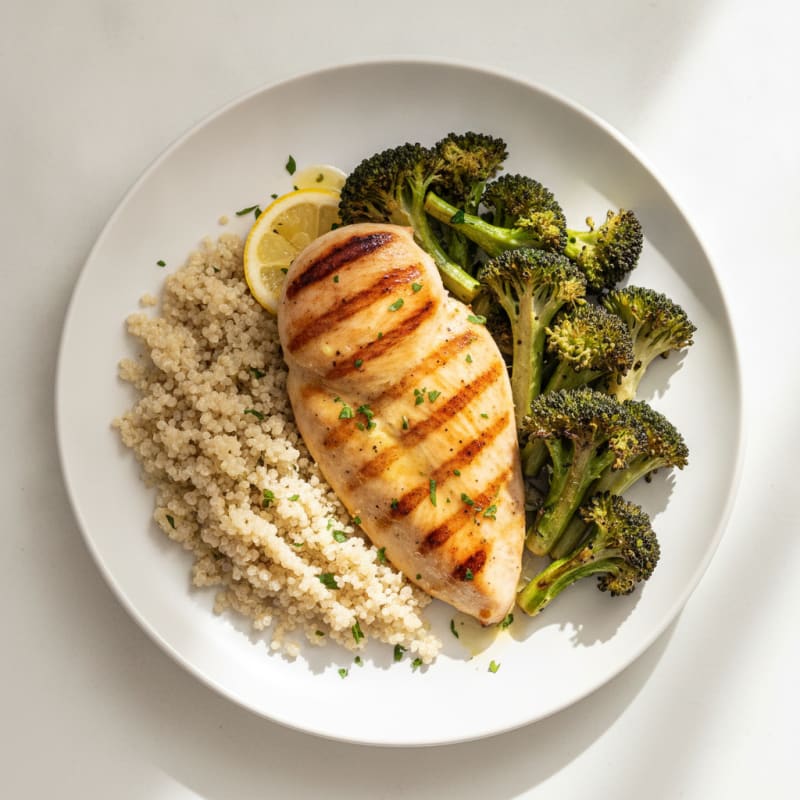 Grilled Chicken Breast with Quinoa and Roasted Broccoli