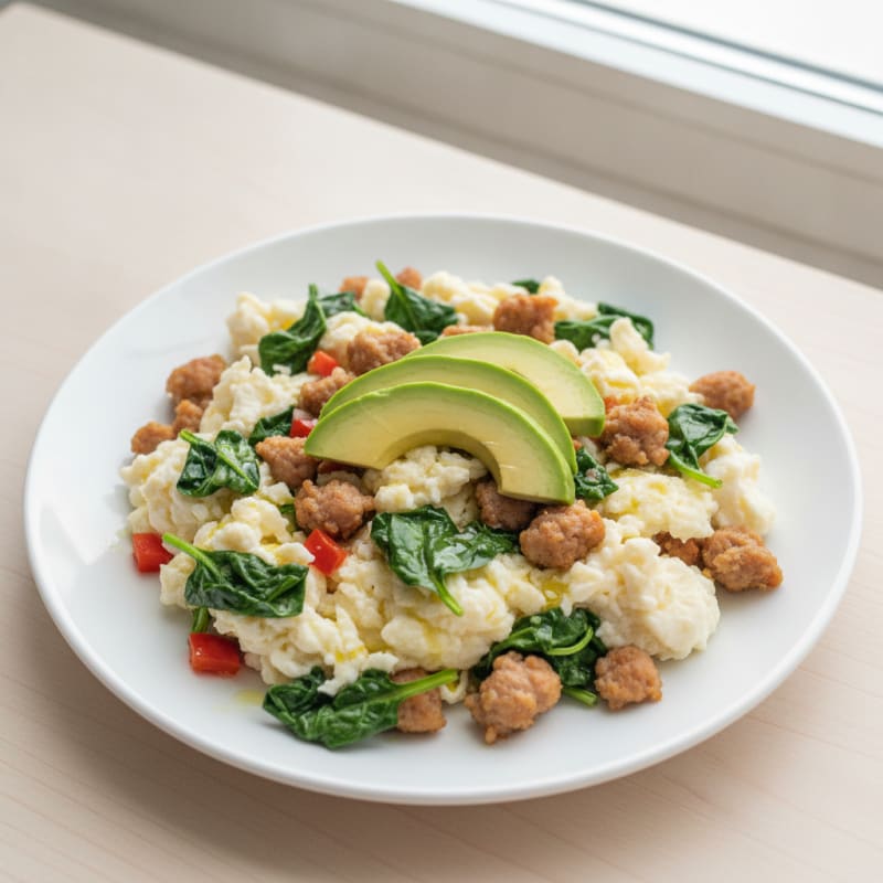 Egg White Scramble with Turkey Sausage and Spinach