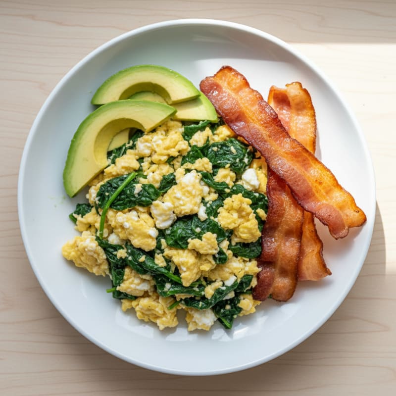 Cottage Cheese Scramble with Spinach and Turkey Bacon