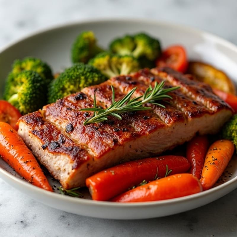 Crispy Slow-Braised Pork Belly with Roasted Vegetables